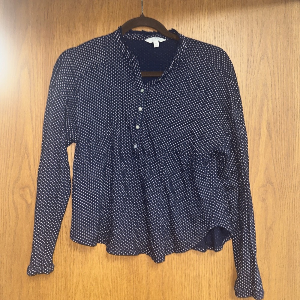 Lucky Brand Women's Navy Roll Tab Sleeve 1/2 Button Pullover Blouse‎ Top Size XS